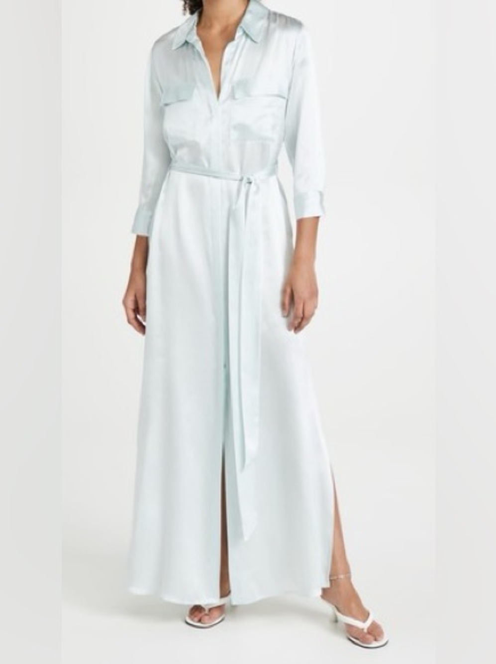 L'AGENCE Pale Blue Satin Tie-Waist Maxi Dress